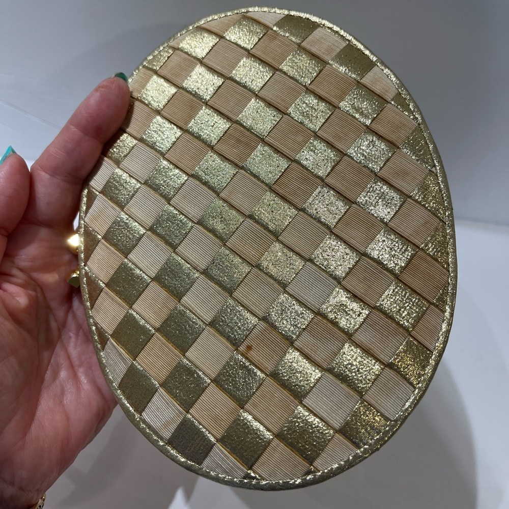 VANESSA Paris vintage gold cross weave beautiful clutch with rhinestone top